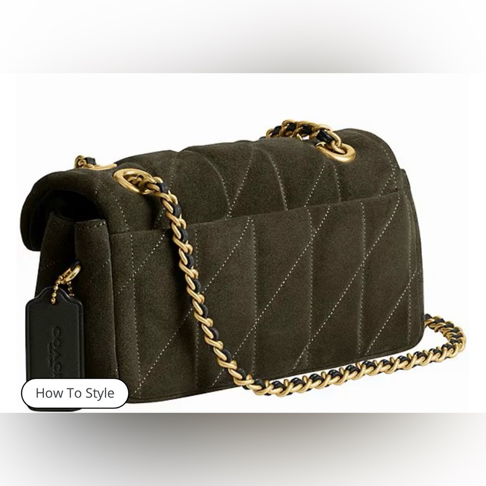 Coach Quilted Shoulder Bag in Dark Green with Gold Chain - Picture 3 of 5